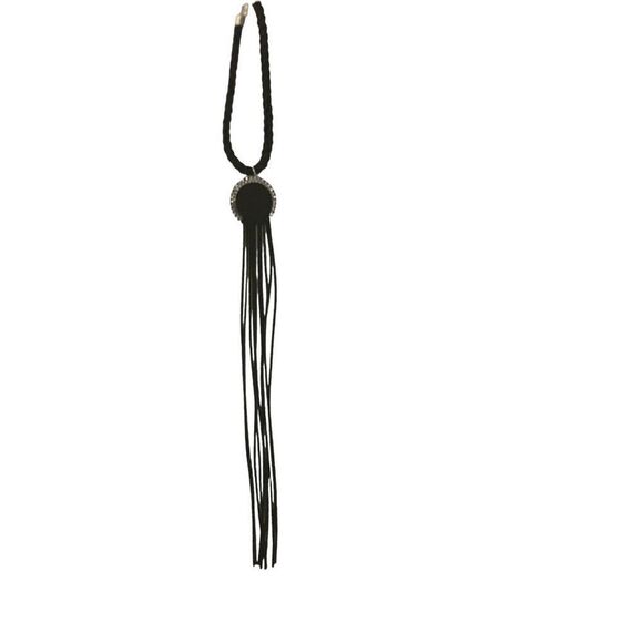 Free People Women's Silver Metal with Black Stone Concho Bolo Tie Necklace - Picture 3 of 4